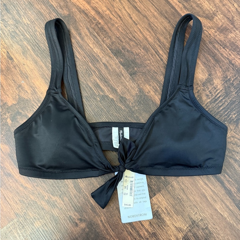 Madewell Second Wave Tie-Front Bikini Top Black Sz S Classiccore NWT